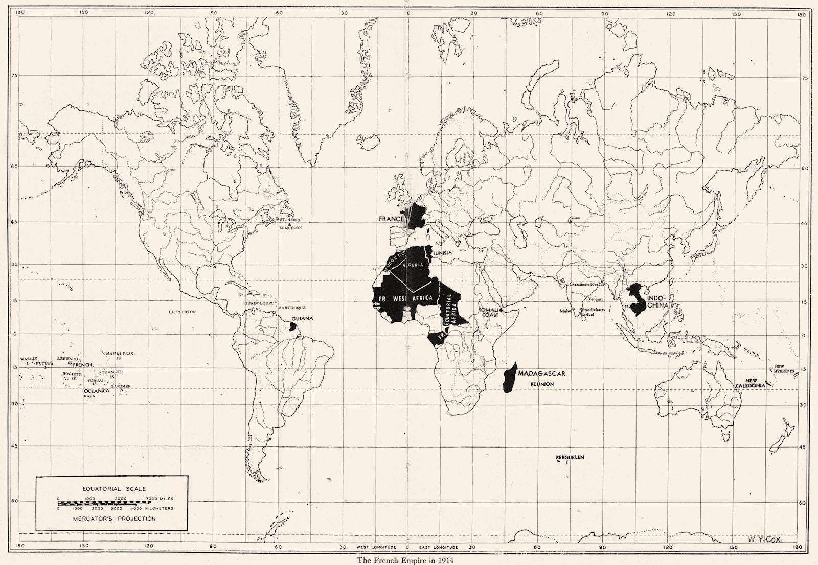 WORLD. The French Empire in 1914 1948 old vintage map plan chart